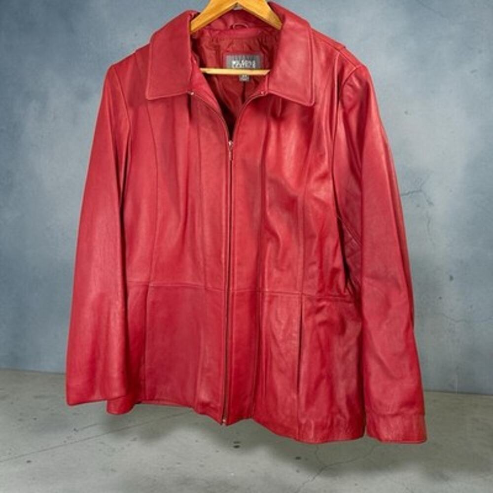 Wilsons Leather Coat Womens 2X Red Full Zip Up Front Pockets Lined